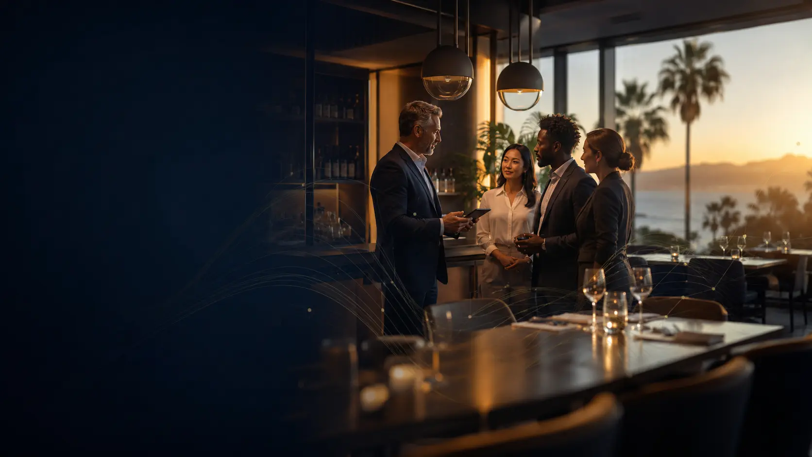 Business team reviewing information together in an on-premise account