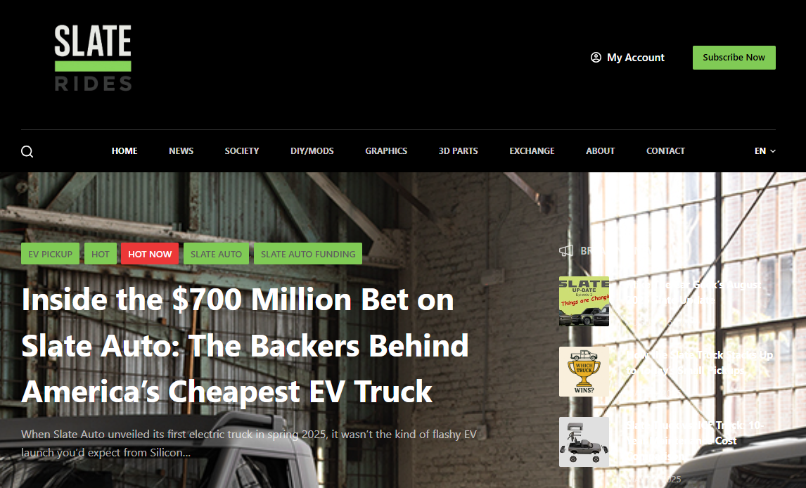 SlateRides website